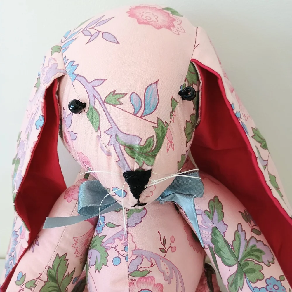Vintage Handmade Pink Floral Fabric Bunny Rabbit Stuffed Animal Easter Decor 18